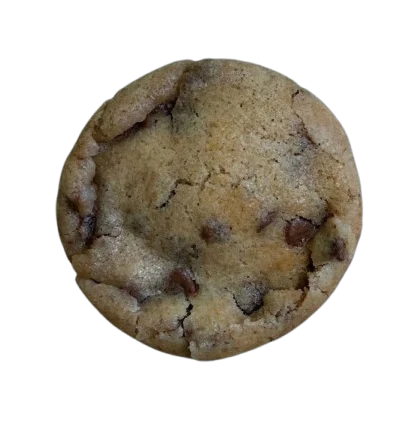 Cookie clássico com pepitas de chocolate de leite, visto de cima